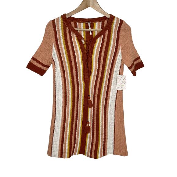 Free People Mini Dress Womens XS Lollipop Sunset Stripe Knit Boho Festival 70s - Picture 4 of 14